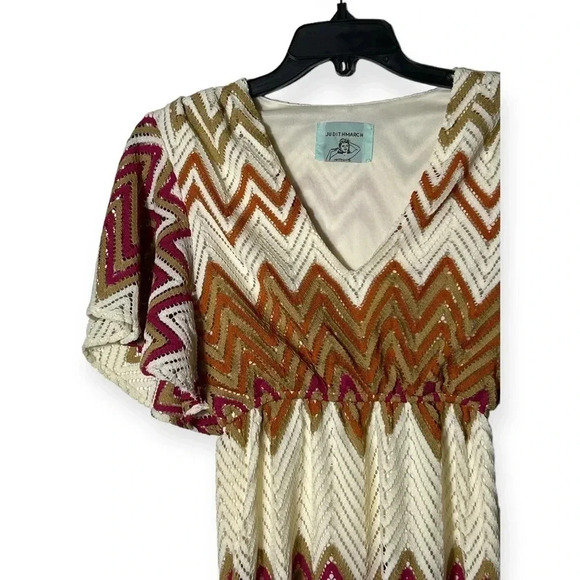 1821. JUDITH MARCH CUTOUT LACE MINI DRESS BOHO THEMED CHEVRON MATERIAL‎ SIZE SM - Picture 3 of 9